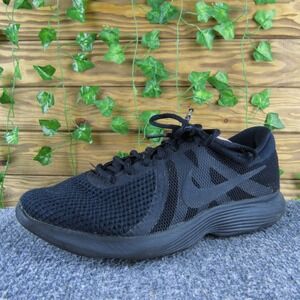 Nike Revolution 4 Men 8 Triple Black Mesh Lightweight Lace Up Running Sneakers